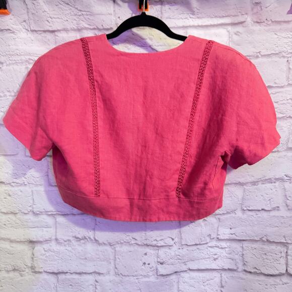 Donna Morgan Cropped Jacket/Top LINEN pink with shoulder pads! SZ 10 - Picture 4 of 5